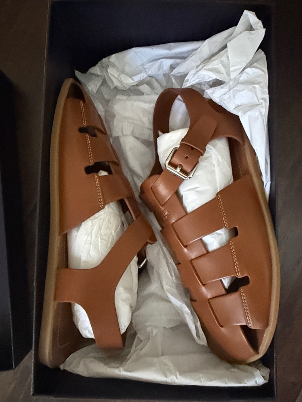 Prada Brown Leather Fisherman Sandals with Buckle